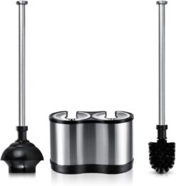 ToiletTree Products Modern Deluxe Freestanding Toilet Brush and Plunger Combo (Stainless Steel, Brush and Plunger Combo Set 4.5” x 9.75” x 18.5