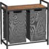 VASAGLE Laundry Hamper, Laundry Basket, Laundry Sorter with 2 Pull-Out and Removable Bags, Shelf, Metal Frame, 2 x 12.1 Gallons (46L), 28.8 x 13 x 28.4 Inches, Rustic Brown and Gray UBLH201G01
