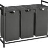 VASAGLE Laundry Hamper, Laundry Basket, Laundry Sorter with 3 Pull-Out and Removable Bags, Shelf, Metal Frame, 3 x 10 Gallons (38L), 36.4 x 13 x 28.4 Inches, Black and Gray UBLH301G01