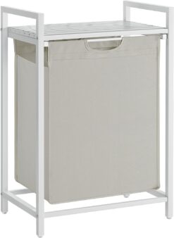 VASAGLE Laundry Hamper, Laundry Basket, Laundry Sorter with Pull-Out and Removable Laundry Bag, Shelf, Metal Frame, 17.2 Gallons (65L), 19.7 x 13 x 28.4 Inches, White UBLH101W01