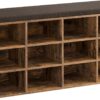 VASAGLE Shoe Bench with Cushion, Storage Bench with Padded Seat, Entryway Bench with 12 Compartments, Adjustable Shelves, for Bedroom, 11.9 x 40.9 x 18.9 Inches, Rustic Brown and Brown ULHS012B01