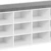 VASAGLE Shoe Bench with Cushion, Storage Bench with Padded Seat, Entryway Bench with 12 Compartments, Adjustable Shelves, for Bedroom, 11.9 x 40.9 x 18.9 Inches, White and Gray ULHS012W14