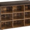 VASAGLE Shoe Bench with Cushion, Storage Bench with Padded Seat, Entryway Bench with 9 Compartments, Adjustable Shelves, for Bedroom, 11.9 x 30.9 x 18.9 Inches, Rustic Brown and Brown ULHS009B01