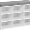 VASAGLE Shoe Bench with Cushion, Storage Bench with Padded Seat, Entryway Bench with 9 Compartments, Adjustable Shelves, for Bedroom, 11.9 x 30.9 x 18.9 Inches, White and Gray ULHS009W14