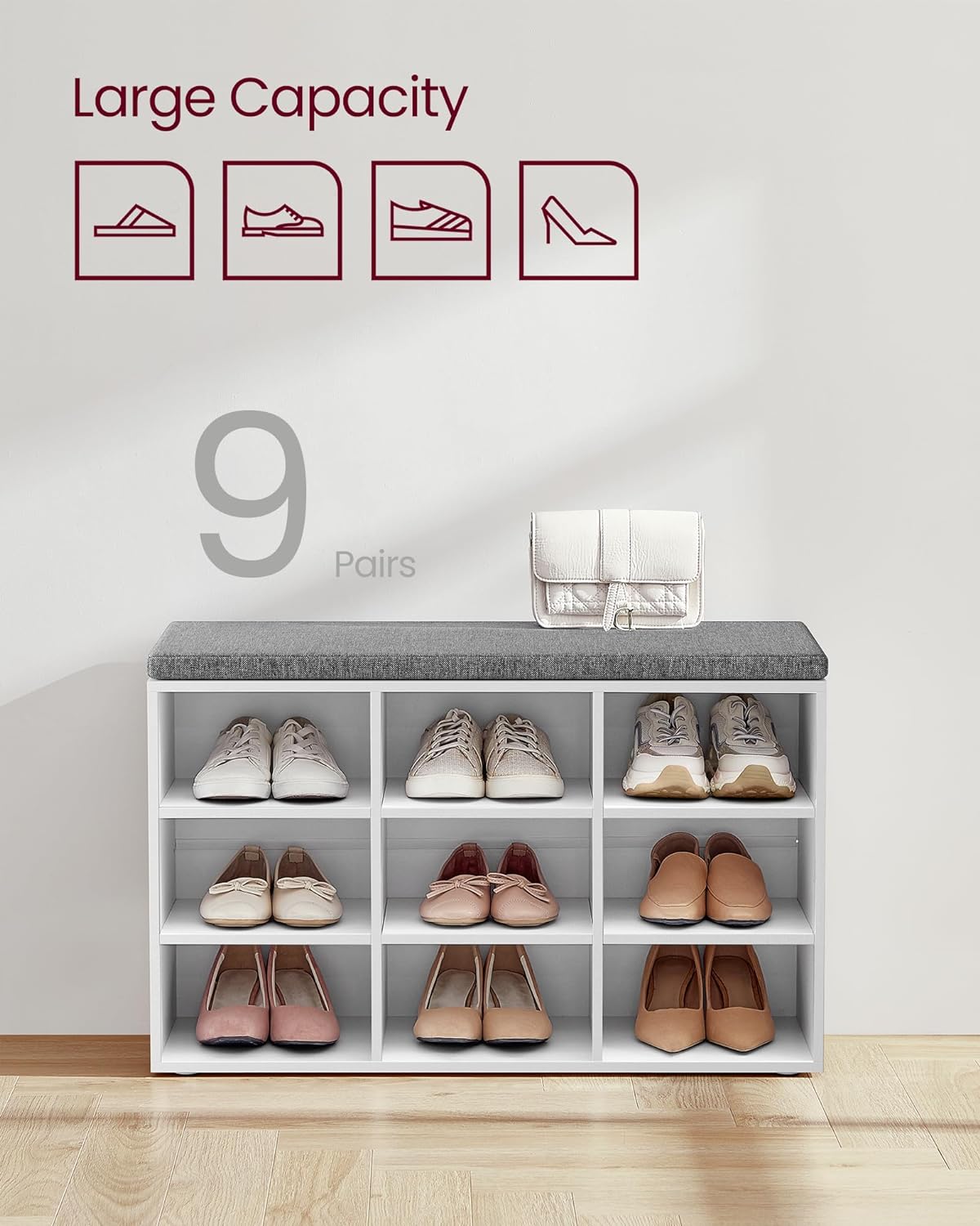 Shoe Storage Bench Cubby Organizer for Entryway - 20 Shoe Bench Storage  Rack with Foam Pad Seating Cushion for Hallway Bedroom Living Room Dorm and Small  Apartment 