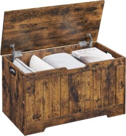 VASAGLE Storage Chest, Storage Bench, Entryway Bench with 2 Safety Hinges, Shoe Bench, Rustic Style, 15.7 x 29.9 x 18.9 Inches, for Entryway, Bedroom, Living Room, Rustic Brown ULHS011T01
