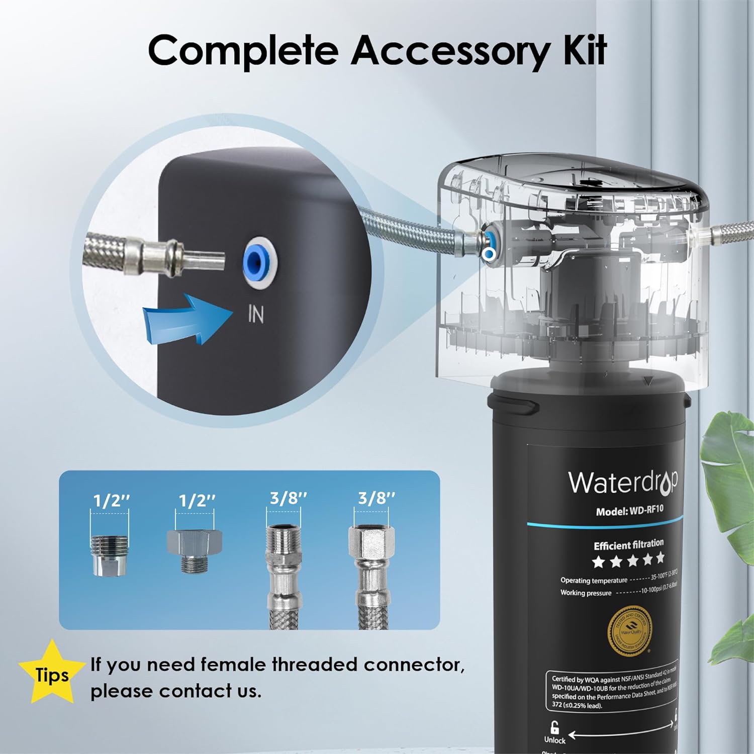 Waterdrop 10UA Under Sink Water Filter System, Reduces PFAS, PFOA/PFOS,  Lead, Chlorine, Bad Taste & Odor, Under Counter Water Filter Direct Connect  to Kitchen Faucet, NSF/ANSI 42 Certified, 8K Gallons