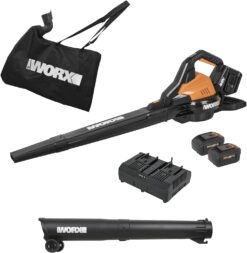 Worx 40V Leaf Blower Cordless with Battery & Charger, 3-in-1 Blower for Lawn with Vacuum and Mulcher, Cordless Leaf Blower with Brushless Motor, 2-Speed Control WG583 – 2 Batteries & Charger Included