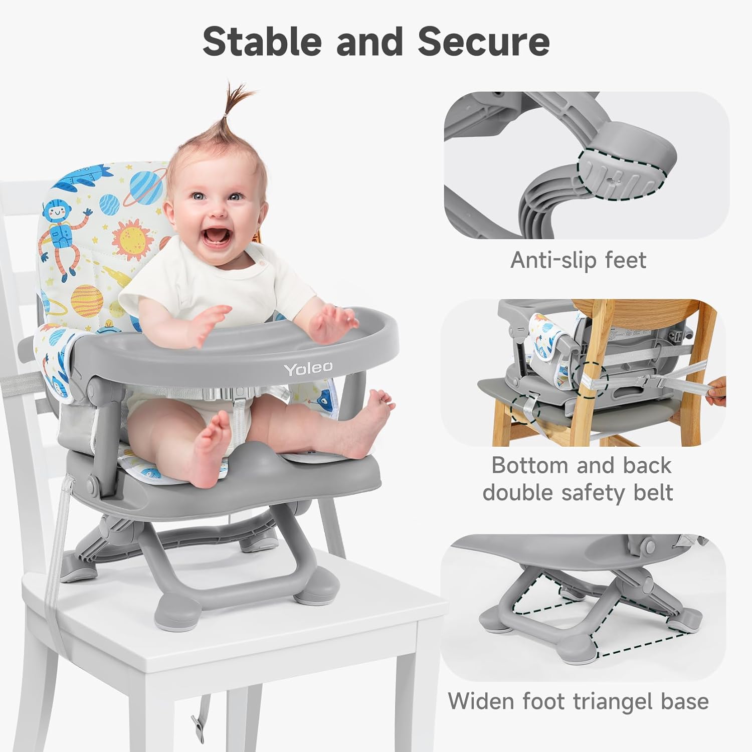 Toddler Booster Seat for Dining Table Chair,Non-Slip Bottom Baby Child Kid  Booster Seat for Dining Table,2 Adjustable Straps,Portable Booster Seat for