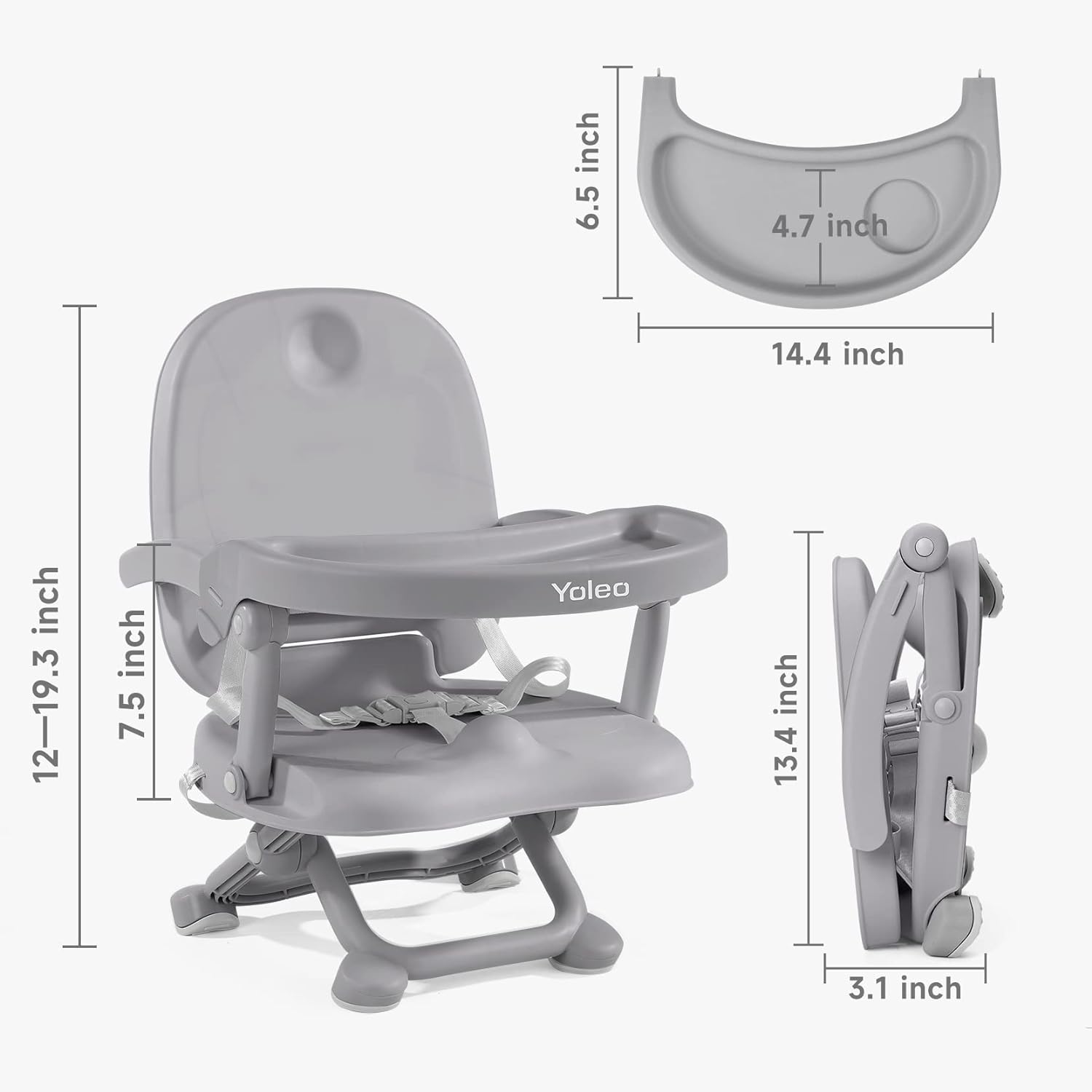YOLEO Baby High Chair Booster Seat for Dining Table, Adjustable Height  Travel Booster Seat with Tray, Toddler Booster Seat Easy Clean, No Cushion  (Grey)