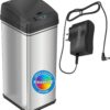 iTouchless 13 Gallon Sensor Trash Can Battery-Free Automatic Bin with Odor Filter, for Kitchen and Office, Black and Stainless Steel, Ac Adapter