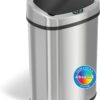 iTouchless 13 Gallon SensorCan Touchless Trash Can with Odor Control System, Stainless Steel, Oval Shape Kitchen Bin