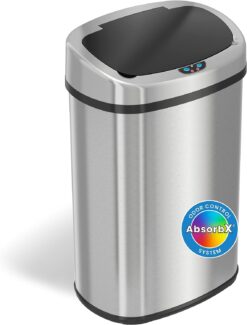 iTouchless 13 Gallon SensorCan Touchless Trash Can with Odor Control System, Stainless Steel, Oval Shape Kitchen Bin