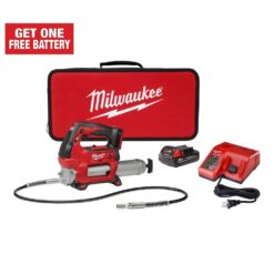Milwaukee 2646-21CT M18 18V Lithium-Ion Cordless Grease Gun 2-Speed with (1) 1.5Ah Batteries, Charger, Tool Bag