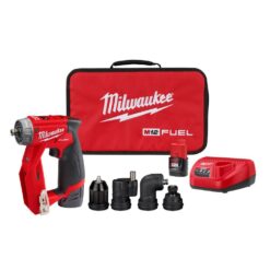 Milwaukee 2505-22 M12 FUEL 12V Lithium-Ion Brushless Cordless 4-in-1 Installation 3/8 in. Drill Driver Kit with 4-Tool Heads