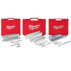 Milwaukee 48-22-9008-48-22-9010-48-22-9004 1/4 in. and 3/8 in. and 1/2 in. Drive SAE/Metric Ratchet and Socket Mechanics Tool Set (153-Piece)