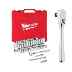 Milwaukee 48-22-9008-48-22-9036 3/8 in. Drive SAE/Metric Ratchet and Socket Mechanics Tool Set with 3/8 in. Drive 5 in. Stubby Ratchet (57-Piece)