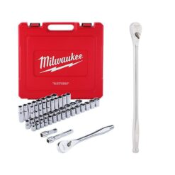 Milwaukee 48-22-9010-48-22-9050 1/2 in. Drive SAE/Metric Ratchet and Socket Mechanics Tool Set with 1/2 in. Drive 18 in. Extended Ratchet (48-Piece)