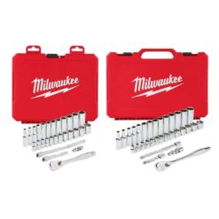 Milwaukee 48-22-9504-48-22-9508 1/4 in. and 3/8 in. Drive Metric Ratchet and Socket Mechanics Tool Set (60-Piece)