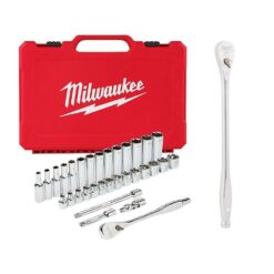 Milwaukee 48-22-9508-48-22-9037 3/8 in. Drive Metric Ratchet and Socket Mechanics Tool Set with 3/8 in. Drive 12 in. Extended Ratchet (33-Piece)