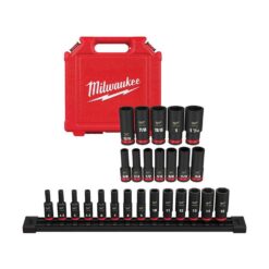 Milwaukee 49-66-7011-49-66-7003 Shockwave 1/2 in. and 1/4 in. Drive SAE/Metric Deep Well Impact Socket Set (26-Piece)