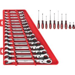 Milwaukee 48-22-9413-48-22-2710 144-Position Flex-Head Ratcheting Combination Wrench Set SAE with Screwdriver Set (25-Piece)