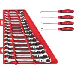 Milwaukee 48-22-9413-48-22-9215 144-Position Flex-Head Ratcheting Combination Wrench Set SAE with Hook and Pick Set (19-Piece)
