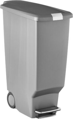 simplehuman 40 Liter / 10.6 Gallon Slim Kitchen Step Trash Can With Secure Slide Lock, Grey Plastic