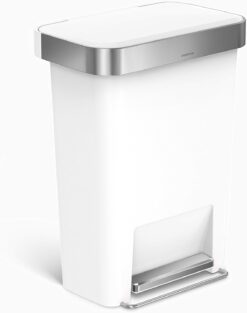 simplehuman 45 Liter / 12 Gallon Rectangular Kitchen Step Trash Can with Soft-Close Lid, White Plastic