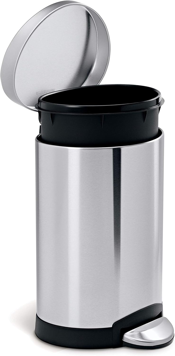 simplehuman 6 Liter / 1.6 Gallon Semi-Round Bathroom Step Trash Can,  Brushed Stainless Steel & Code A Custom Fit Drawstring Trash Bags, 4.5  Liter /