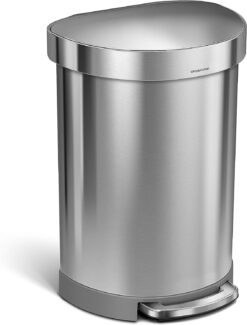 simplehuman 60 Liter Semi-Round Hands-Free Kitchen Step Stainless Steel Trash Can with Soft-Close Lid, Brushed