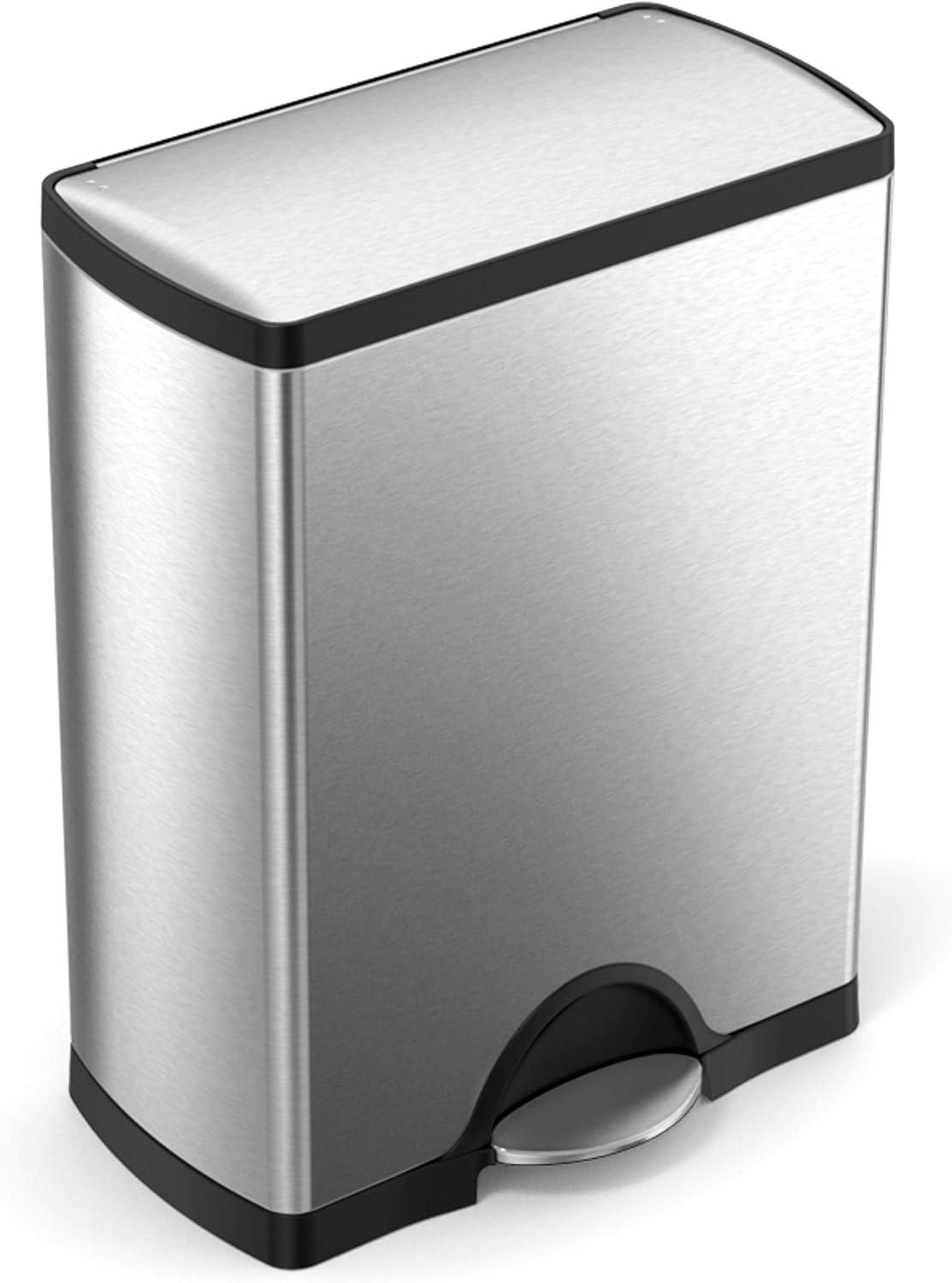 simplehuman Rectangular Dual Compartment Recycling Kitchen Step Trash Can,  46 Liter, Brushed Stainless Steel