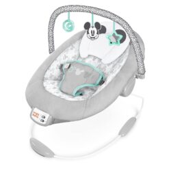 Bright Starts Mickey Mouse Comfy Disney Baby Bouncer in Cloudscapes Includes -Toy Bar with 3 Cute Toys, Plays 7 Soothing Melodies w/Auto Shut-Off, Age 0-6 Months