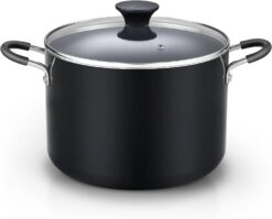 Cook N Home Nonstick Stockpot with Lid 8-QT, Professional Deep Cooking Pot Canning Cookware Stock Pot with Glass Lid, Black