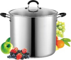 Cook N Home Stockpot Sauce Pot Induction Pot With Lid Professional Stainless Steel 12 Quart, Dishwasher Safe With Stay-Cool Handles, Silver