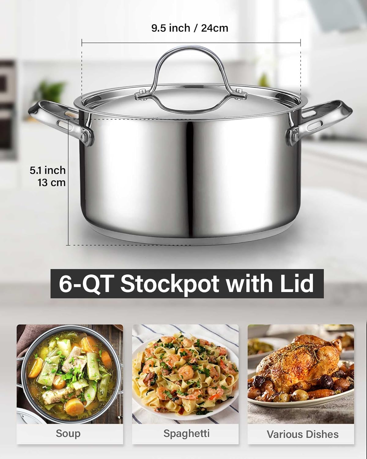 Cooks Standard 18 10 Stainless Steel Stockpot 6-Quart, Classic Deep Cooking Pot Canning Cookware Dutch Oven Casserole with Stainless Steel Lid, Silver2