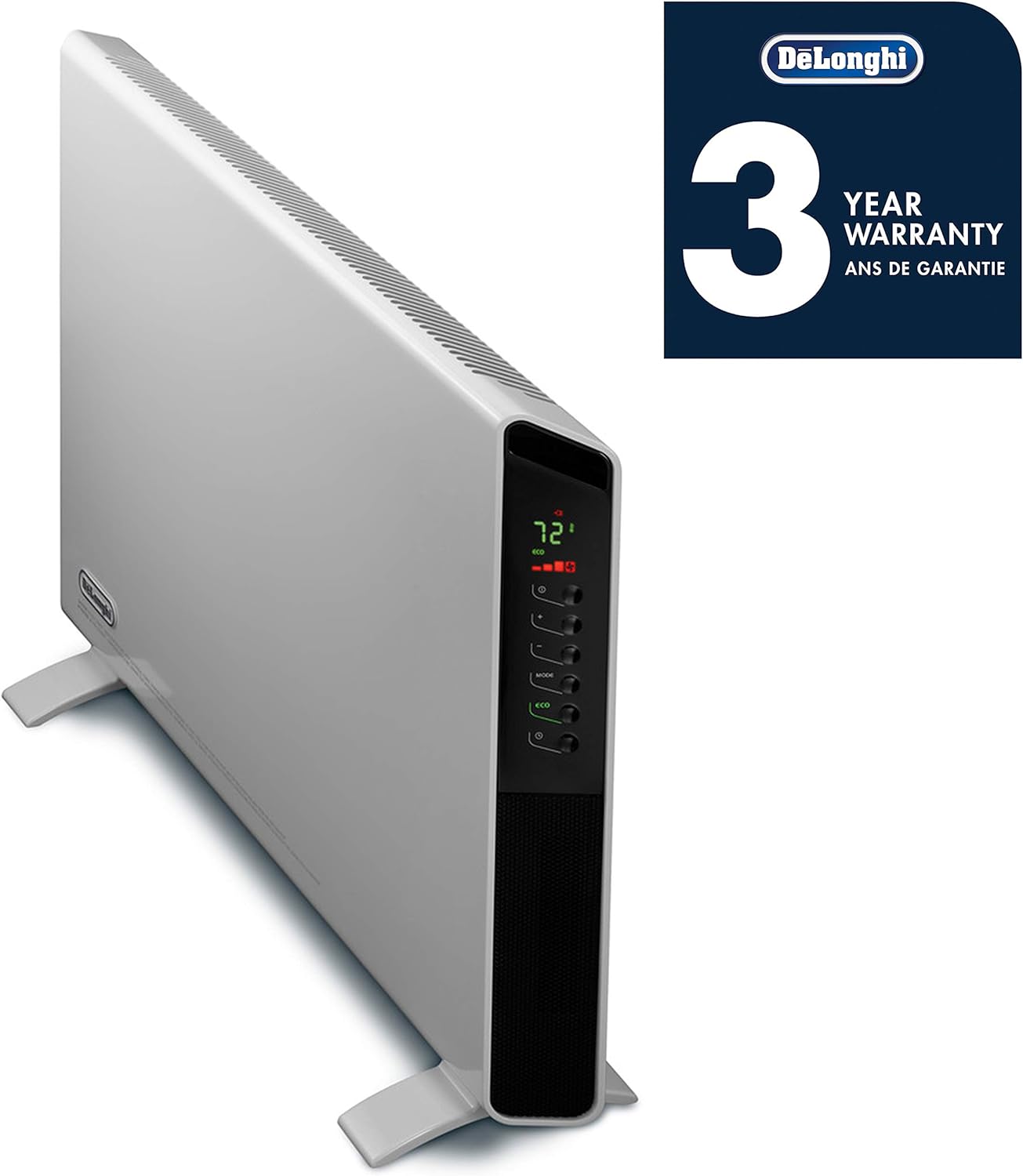 De'Longhi Convection Panel Heater, Full Room Quiet 1500W, portable electric heater is Freestanding easily Wall Mounted, Energy Saving, quick heat distribution, Thermostat, Timer, HCX9115E White1