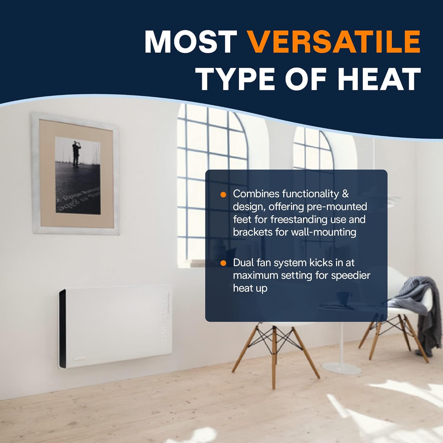 De'Longhi Convection Panel Heater, Full Room Quiet 1500W, portable electric heater is Freestanding easily Wall Mounted, Energy Saving, quick heat distribution, Thermostat, Timer, HCX9115E White7