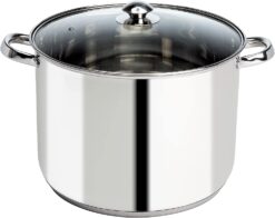 Ecolution Stainless Steel Stock Pot with Encapsulated Bottom Matching Tempered Glass Steam Vented Lids, Made Without PFOA, Dishwasher Safe, 16-Quart, Silver