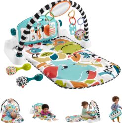 Fisher-Price Baby Gift Set Glow and Grow Kick & Play Piano Gym Baby Playmat & Musical Toy with Smart Stages Learning Content, Plus 2 Maracas for Ages 0+ Months, Blue
