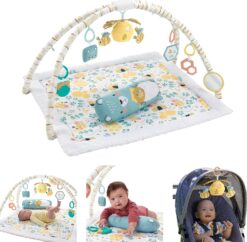 Fisher-Price Baby Playmat Honey Bee Music & Lights Activity Gym with Tummy Time Wedge and 6 Sensory Toys For Newborns