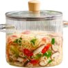 Le'raze Glass Cooking Pot with Lid - 2L(68oz) Heat Resistant Borosilicate Glass Cookware Stovetop Pot Set - Simmer Pot with Cover Safe for Soup, Milk, Baby Food