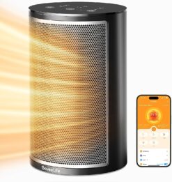 GoveeLife Smart Space Heater, 1500W Fast Electric Heater for Indoor Use with Thermostat, Wi-Fi App & Voice Remote Control, Small Heater Safety for Bedroom Home Indoors Office Desk Portable, Black
