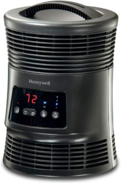 Honeywell HHF370B 360 Degree Surround Fan Forced Heater with Surround Heat Output Charcoal Grey Energy Efficient Portable Heater with Adjustable Thermostat & 2 Heat Settings , Black, Medium