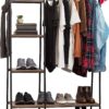 IRIS Metal Garment Rack with Wood Shelves, Black and Dark Brown, PI-B3
