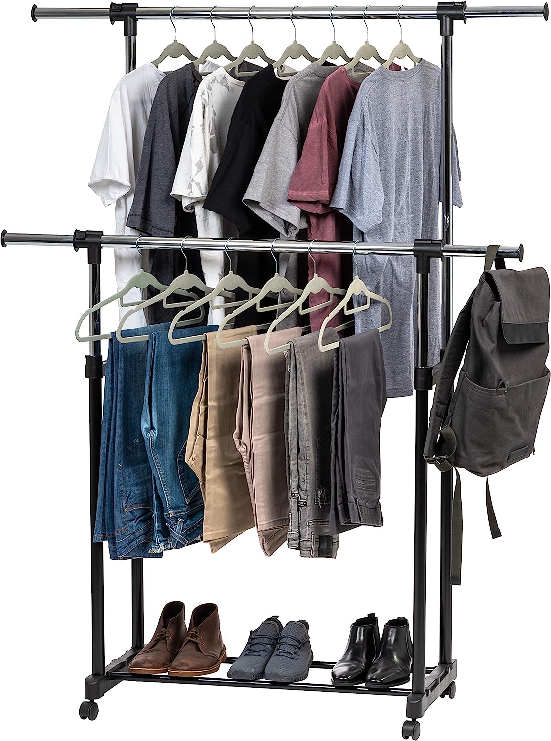Extendable Foldable Heavy Duty Clothing Rack with Hanging Rod