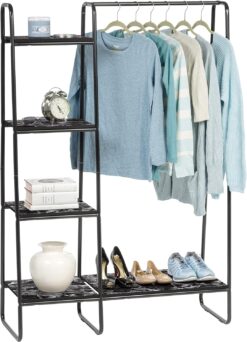 IRIS USA Garment Rack, 5-Shelves, Clothes Racks for Closet Organization, Plant Stand, Marble Black