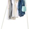 IRIS USA Stylish Corner Clothes Rack for Hanging Clothes, Easy to Assemble, Freestanding Metal Sturdy Garment Rack, Small Space Storage Solution, Modern Versatile Design, Boutique Style, White