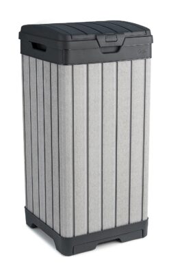 Keter Rockford Resin 38 Gallon Trash Can with Lid and Drip Tray for Easy Cleaning - Perfect for Patios, Kitchens, and Outdoor Entertaining