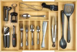 KitchenEdge Premium Silverware, Flatware and Utensil Organizer for Kitchen Drawers, Expandable to 25 Inches Wide, 10 Compartments, 100% Bamboo